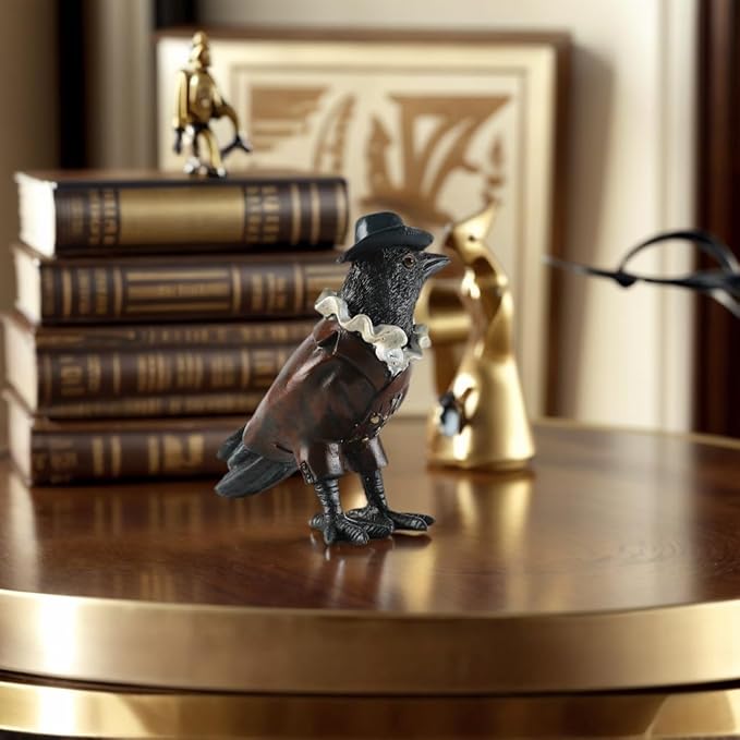 Crow Garden Statue,Western Style Halloween Decor, Collectible Hand-Painted Crow Sculpture,Indoor Home Decor