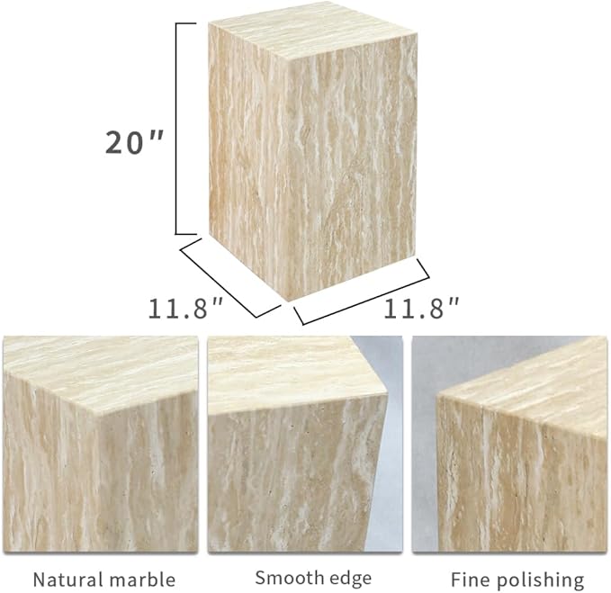 Luxury Marble Side Table,Square End Table for Modern Sofa and Bed, Living Room, Sofa, Bedroom(Travertine)