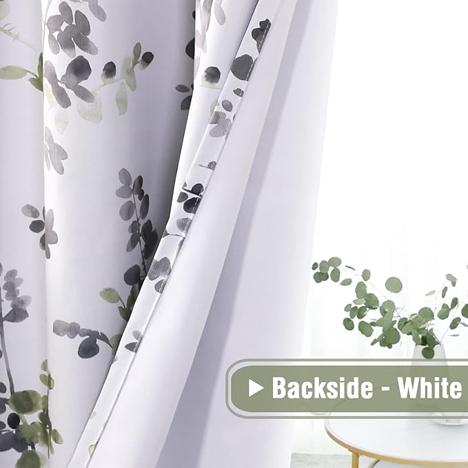 H.VERSAILTEX Floral Curtains 63 Inches Long Printed Pattern Room Darkening Curtains for Bedroom Rod Pocket Window Treatment Curtains, 2 Panels, Classical Floral Grey and Sage