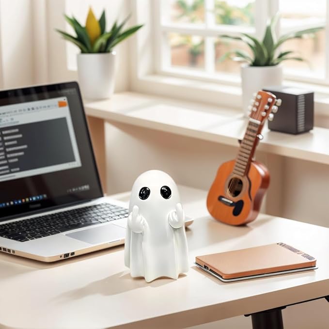 Halloween Funny Ghost Figurine Middle Finger, Small Scary Ghost Decor, Ghost Spooky Halloween Home Decorations, Funny Coffee Table Centerpieces Shelf Mantel Display Ornaments