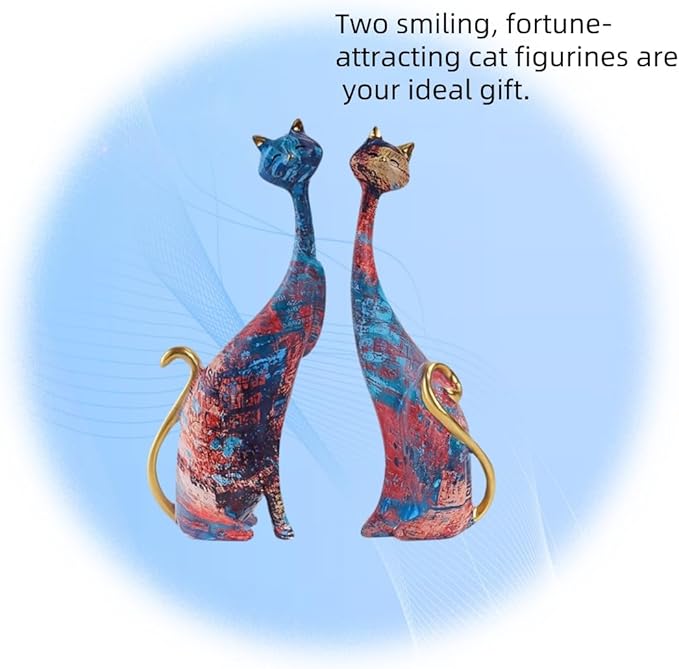 Cat Decor cat Lovers Birthday Gifts for Women Oil Painting Resin cat Art Decorative Sculptures Colorful Cat Statue Home Decor 9.84in 2 pcs
