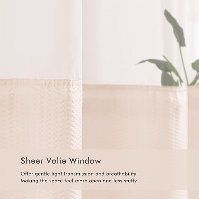 Mrs Awesome No Hook Shower Curtain with Snap-in Liner, Embossed Waffle Design Fabric Shower Curtain for Bathroom, Soft & Lightweight, 71x74, Pink