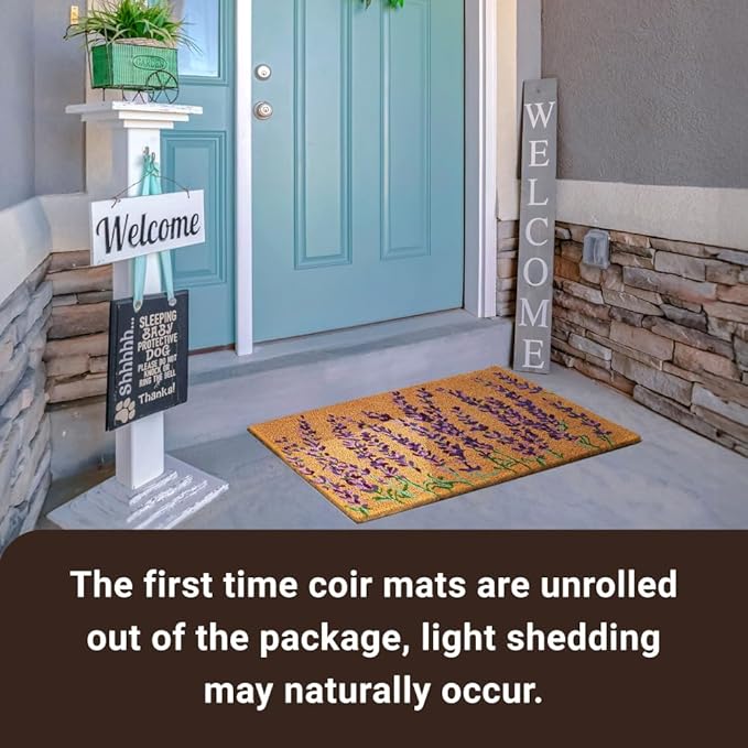 KANKUN Coco Coir Door Mat with Heavy Duty Backing, Welcome Doormat (17" x 30"), Doormat Entrance (Floral Spring)