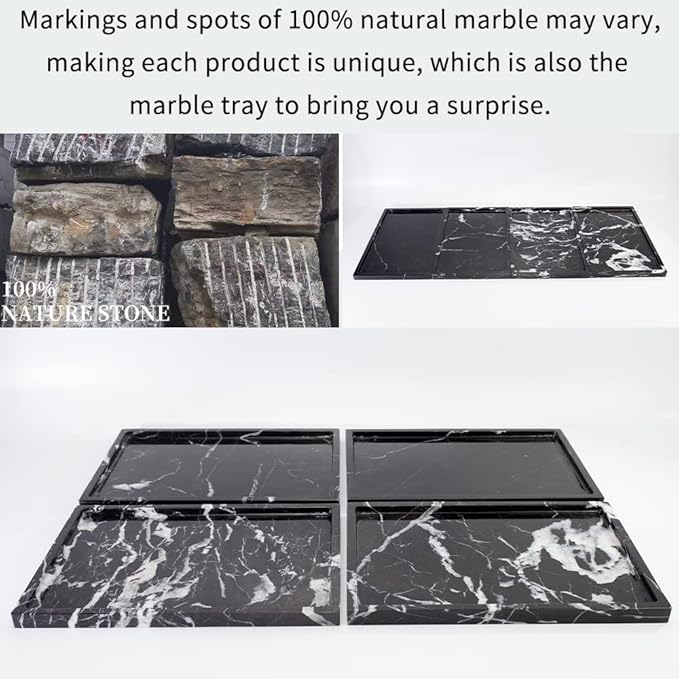 100% Natural Marble Serving Tray Luxury Marble Storage Tray for Home Decor Stone Tray for Bathroom/Kitchen/Vanity/Dresser,Plate Holder for Tissues, Candles, Towel
