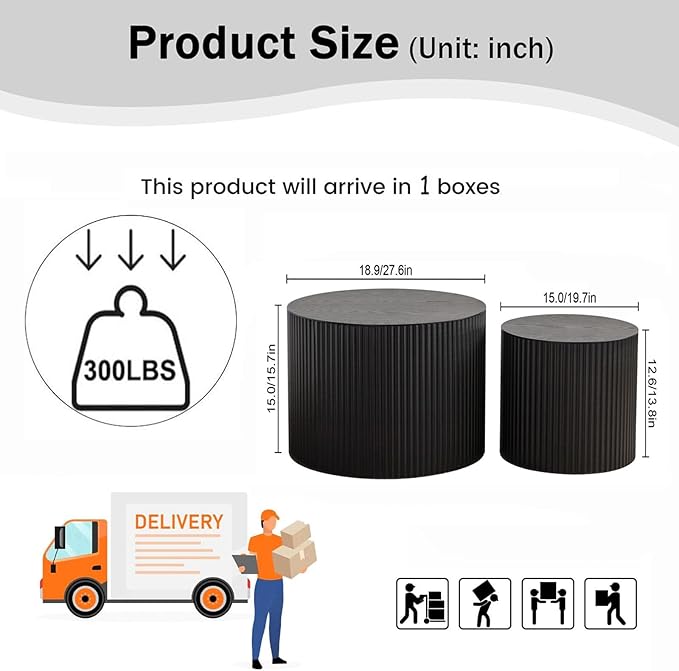 Modern Round Wooden Nesting Coffee Table Set of 2 Circle Tables with Non-Slip Feet, Accent Side End Table, Saving Space Design and No Need Assembly (ESMALL)