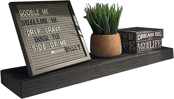 joelsantiques 30 Inch Floating Shelves for Wall - 30x6x2 in - Natural Wood, Easy Install - Heavy Duty Rustic Book Shelves - Bathroom, Kitchen, Living Room - Black