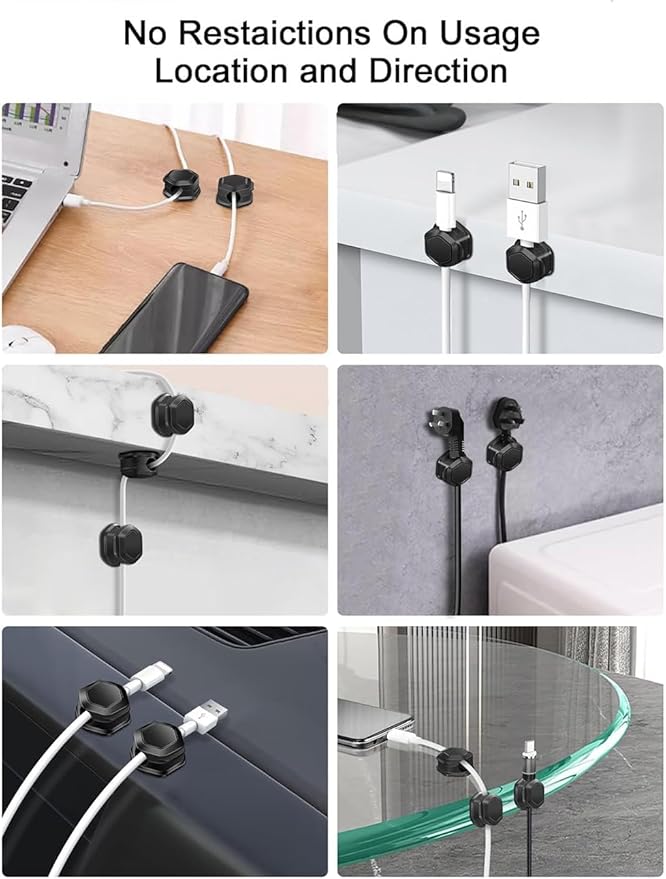6 Pack Magnetic Cable Clips,Under Desk Cable Management, Phone Cord Holder for Nightstand,Adhesive Wire Charging Cord Organizer Keepers Holder for Home Office Car Wall Desktop