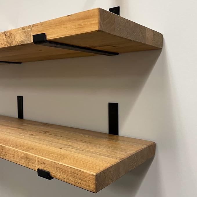 Rustic Shelves with J-Brackets Set of 2, Industrial Shelf, Kitchen Shelves, Solid Wood, Decorative Wall Storage, Heavy Duty, URBANDI (Brown, 24Wx10D)