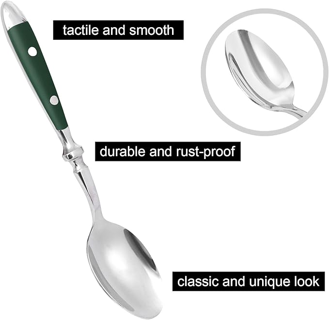 5-Piece Silverware Set, Stainless Steel Flatware Set, Service for 1, Vintage Cutlery Set with Green Bakelite Handle, Mirror Polished | Rustic | Dishwasher Safe