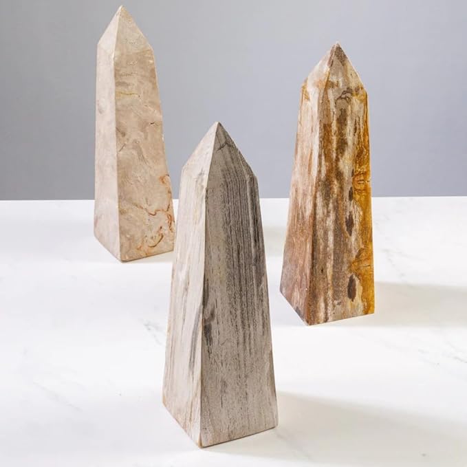 KALIFANO - 12" Brown Petrified Wood Obelisk Point, Hand-Carved, Timeless, Unique, and Elegant Decor Accent, Office or Home Decor