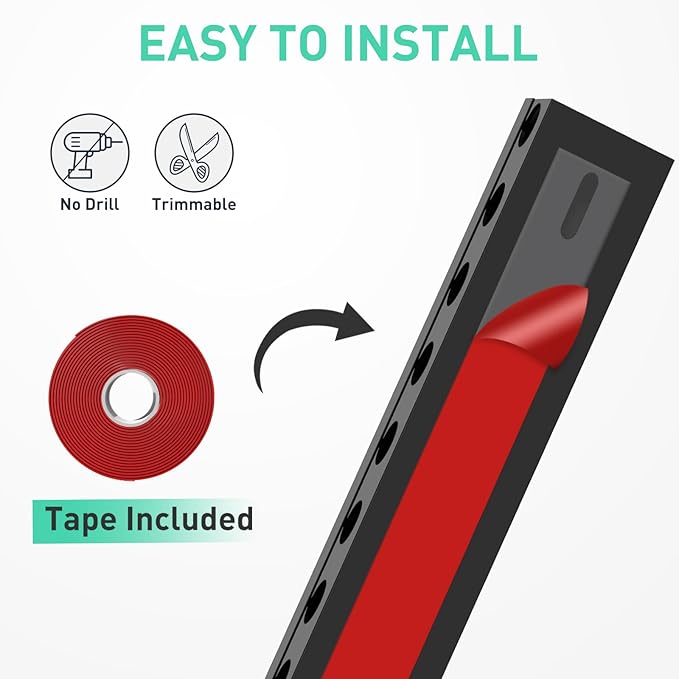 Updated Cable Raceway Kit - 77 (5x15.4) Inch Open Slot Wire Covers for Cords, Under Desk Cable Management System to Hide Under Desk/Tv/Computer/Net/Power Cords, (Pack 5)