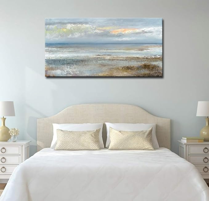 Abstract Wall Art Large Canvas Pictures Modern Blue Ocean Artwork on Canvas Prints Wall Decoration for Living Room Bedroom Bathroom Kitchen Office Home Wall Decor Framed Ready to Hang 29" x 58"