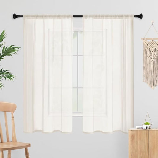 Sheer Curtains 45 Inches Long 2 Panels, Rod Pocket Short Curtain for Kitchen, Bedroom, Cafe Window(Ivory 38" W x 45" L)