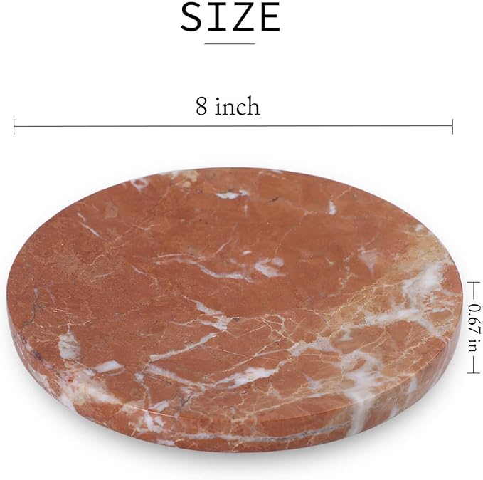 8" Natural Travertine Ring Dish Jewelry Tray for Women Gift - Marble Trinket Dish for Key Earring Nightstand - Candy,Fruit, Nut, Snack Serving Tray for Table, Home Decor (Rosso Red Marble)