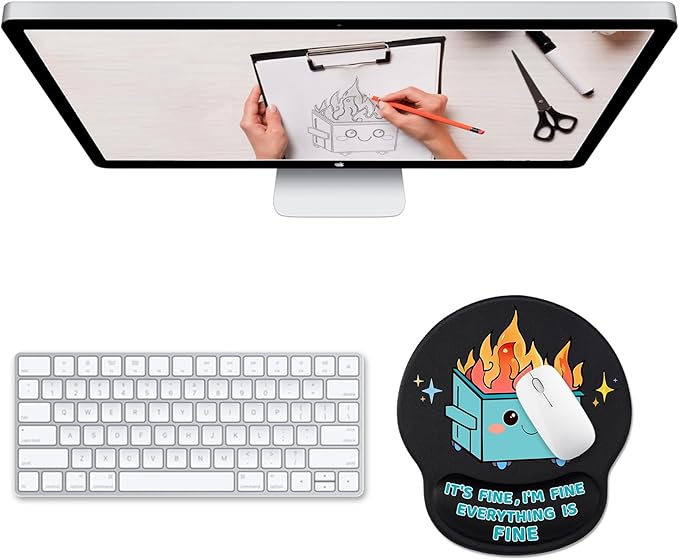 Cute Funny Ergonomic Mouse Pad Wrist Support, Dumpster on Fire Gel Mouse Pads with Wrist Rest, Comfortable Pain Relief Mousepad with Non-Slip PU Base for Gaming Work Desk Accessories Office Decor