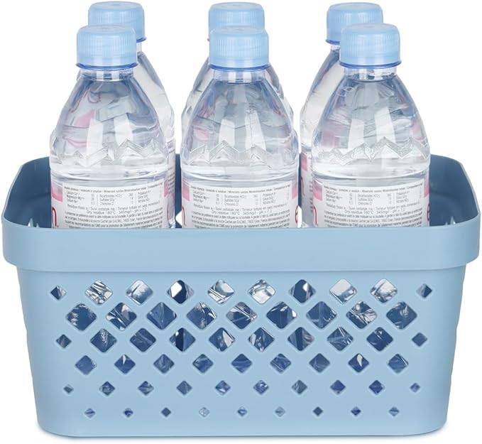Glad Plastic Baskets for Organizing, Set of 6 | Pantry Storage for Under Counter, Linen Closet, and Bathroom | Nesting Shelf Bins with Handles, 1 Gallon, Marina Blue