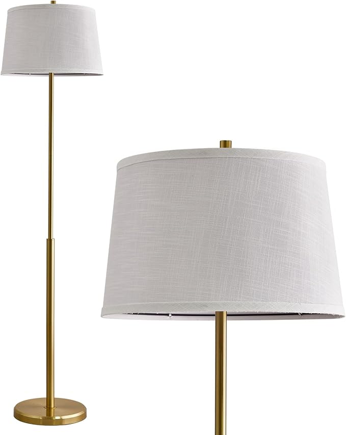 Oneach 61" Floor Lamp for Living Room, Gold Modern Standing Lamp with White Linen Shade, Brass Tall Pole Light with Rotary Switch for Bedroom, Office, Reading Room