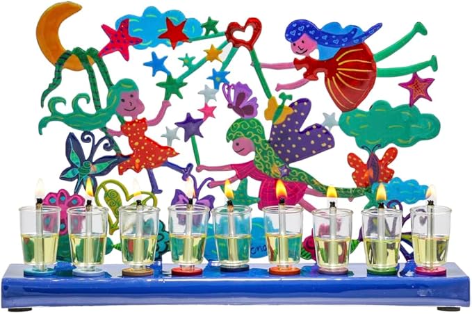 Yair Emanuel Menorah for Hanukkah | Colorful Hand Painted Design | Judaica Gift (Fairies (HAY-5))