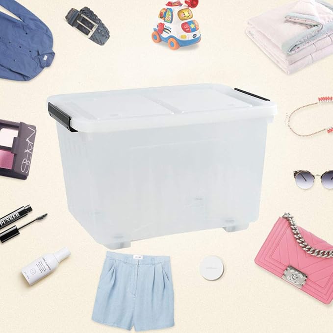 30 L Clear Large Storage Box, 4-Pack Plastic Storage Bins with Lids and Wheels