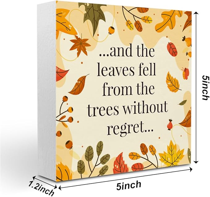 5 x 5 Inch Fall Decor, Wooden Sign, Autumn Home Office Desk Table Cubicle Shelf Decor