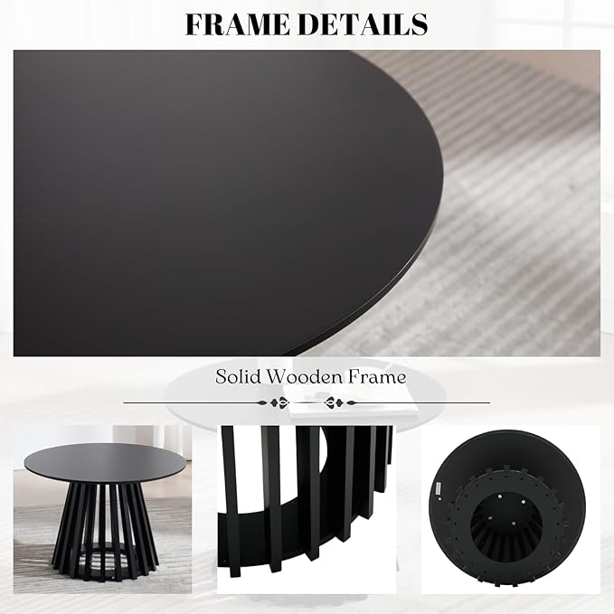 HEAH-YO Round Coffee Table, Circle End Table with Pedestal Base, 24 Inch Modern Side Table for Living Room Home Small Space Office, Black