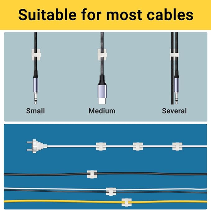 Segarty Adhesive Cable Clip, 100 PCS Small White Ideal Cords Organizer Clamps Self Sticky Wire Holder Cord Management for Hanging Tidying Wires for PC Desk Car Wall Office Home Outdoors
