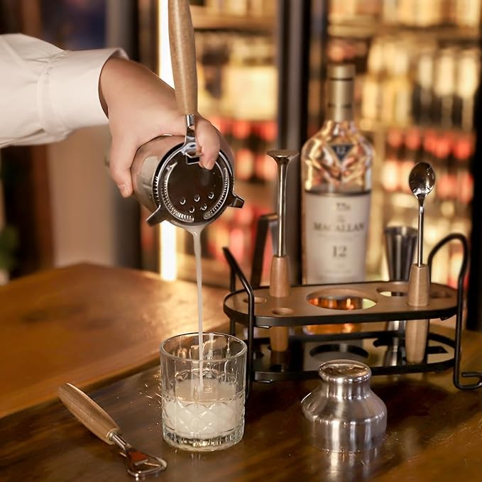 Cocktail Shaker Set with Stand, Mixology Bartender Kit for Drink Mixing | Mixology Set with 7 Bar Set Tools Cocktail Kit