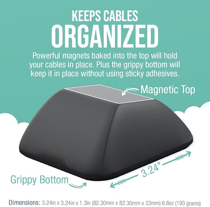 Smartish® Magnetic Cord Holder - Cable Wrangler Organizer with Magnet Clips for Charger Management on Desktop, Nightstand, or Side Table for All Cables, USB-C, Lightning Cables - Black Tie Affair