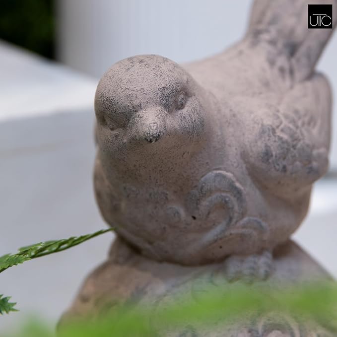 Bird Figurine with Design on Ball Pedestal for Outdoor, Small Decorative Washed Finish Bird Sculpture for Lawn, Patio Yard Lawn Ornament for Home Decor Items: 6.25"x6.50"x10.50"H, 6.50"x6.25"x10.50"H