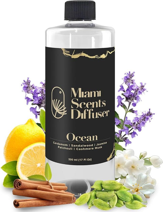 Ocean My Way Scent Inspired by The One Hotel 17 FlOz - 500 ml Essential Oils Aroma for Home Office Diffuser Luxury Fragance Refill Aromatherapy Fresh Blend of Sandalwood Cardamom Patchouli and Jasmine