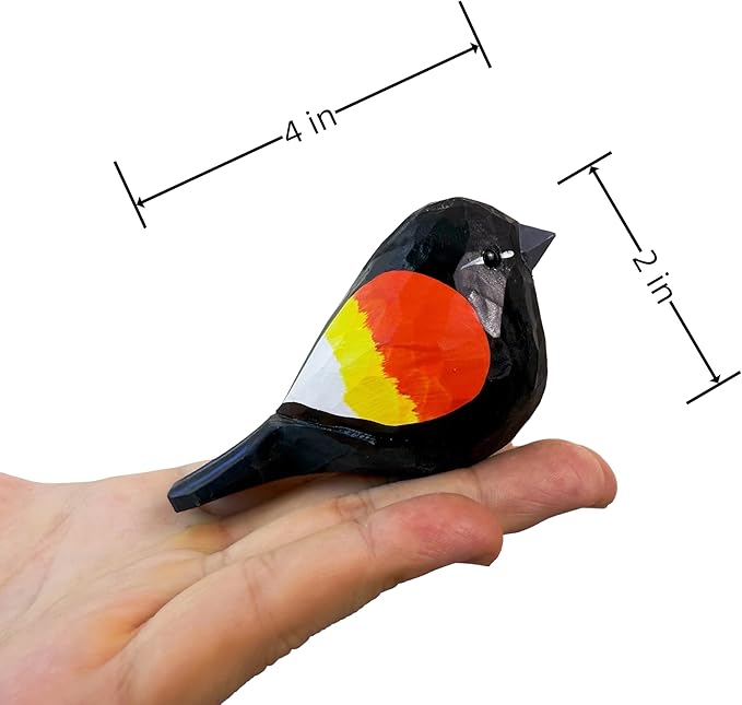 Wooden Bird Figurines Funny Desk Accessories Hand Carved Wood Decorative Small Birds Animal Miniature Statues Ornament for Home Room Decor (Sunset)