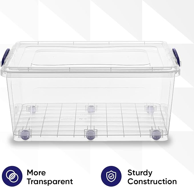 Superio Storage Containers With Wheels (3 Pack), Stackable Large Storage Containers With Lids, Durable Latches (32 Qt)