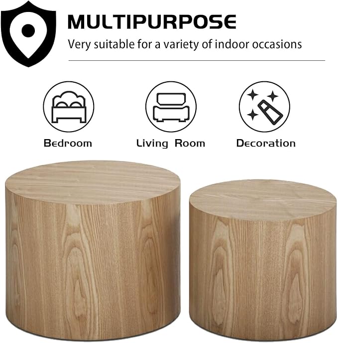 Nesting Coffee Table Set of 2, Wood Round Coffee Table, Modern Coffee Table for Small Space Living Room, Wood Color