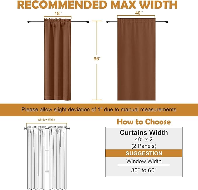 Aiyufeng Sun Baked Blackout Curtains for Bedroom 96 Inches Long 2 Panels, Solid Thermal Insulated, Energy Saving Living Room Window Treatment Curtains Blackout Drapes, W40 x L96 Inch, Sun Baked