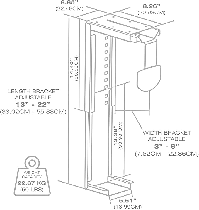 CPU Holder for Under Desk Mount Adjustable to fit Almost Any CPU Computer Tower