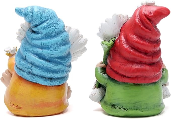 Hodao 2pcs 4" H Spring Summer Gnome Garden Decorations- Tomte Elf Fall Gnome Decorations Gifts -Swedish Elf Dwarf Figurine Table Gnome Decor Indoor Home Decorations (Gnome Color 1)
