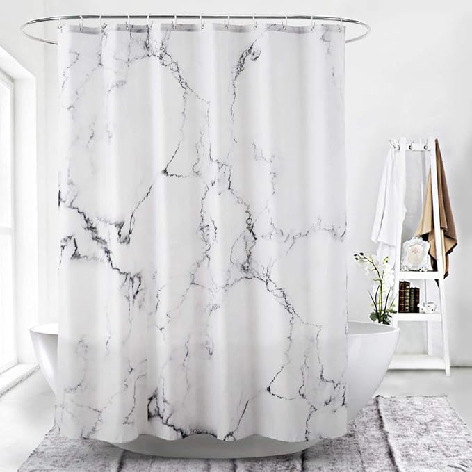 YOSTEV Marble Bathroom Shower Curtain,Grey and White Fabric Shower Curtain with Hooks,Unique 3D Printing,Decorative Bathroom Accessories,Water Proof,Reinforced Metal Grommets,Standard 72x72 Inches