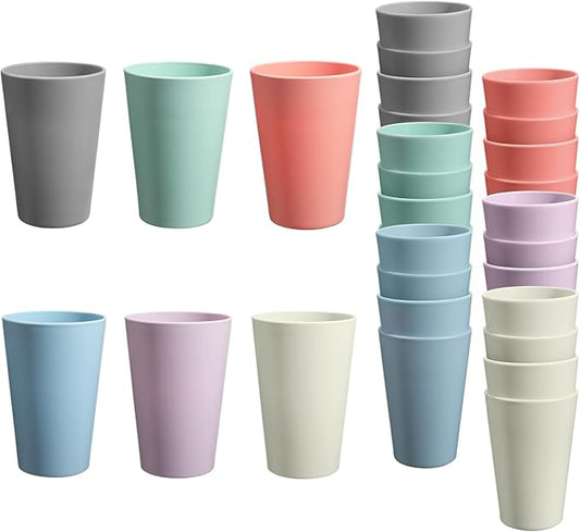 24 Pcs Unbreakable Plastic Cups Set, 14 oz Reusable Plastic Cups, Stackable Water Tumblers, Drinking Cup for Kitchen, Outdoor, BPA-free, Dishwasher Refrigerator and Microwave Safe (14 oz, 6 Colors)