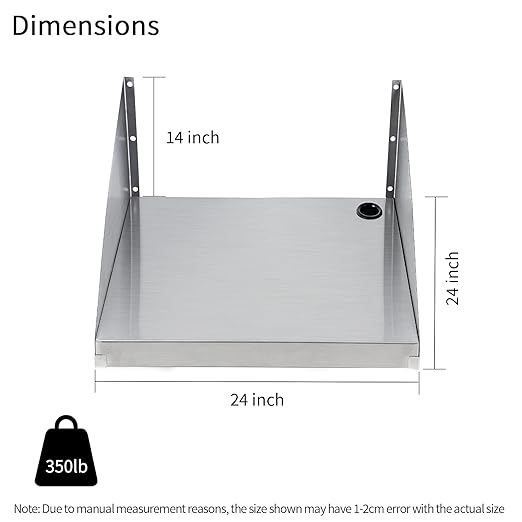 Stainless Steel Microwave Shelf, 24"x24" 220 lb Metal Appliance Wall Mount Shelf for Commercial Restaurant, Kitchen, Garage and Utility Room