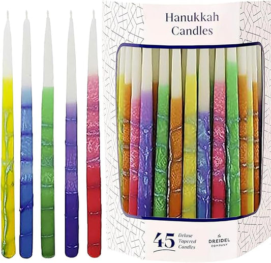 Dripless Hanukkah Candles, Multicolored Striped Deluxe Tapered Decorations, Chanukkah Menorah Candles for All 8 Nights of Chanukah, (Single)