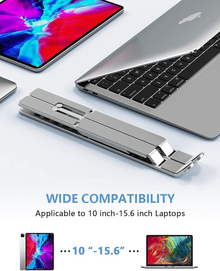 Laptop Stand, Adjustable Aluminum Foldable Portable Holder, Upgrade Whole Anti-Slip Silicone Pad, Laptop Riser for Desk Compatible with MacBook Air Pro/iPad, Lenovo and More 10-15.6” Tablets