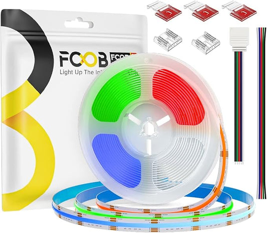 COB LED Strip RGBW 6000K 16.4FT 896LEDs/m DC24V Color Changing Flexible High Density Uniform LED Tape Light 12mm for Under Cabinet (No Power/Controller)