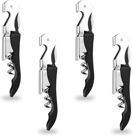 4 PCS Waiter Corkscrew Wine Opener,Upgraded Heavy Duty Wine Keys,Stainless Steel Double Hinged Wine Key for Serves,Bartenders(Black)