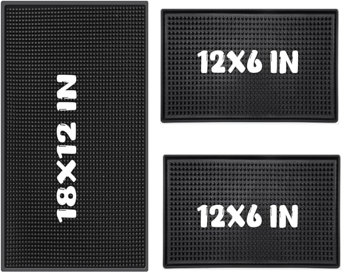 WANGCHAO 3 pcs Black 8mm Thick Anti-Skid Non-Toxic Rubber Bar Mat for Home Bar, Countertop, Restaurants, Coffee Bar - Premium Rubber Bar Service Spill Mat (3 Pack) (18 "x 12" +2PCS12 x 6")