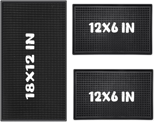 WANGCHAO 3 pcs Black 8mm Thick Anti-Skid Non-Toxic Rubber Bar Mat for Home Bar, Countertop, Restaurants, Coffee Bar - Premium Rubber Bar Service Spill Mat (3 Pack) (18 "x 12" +2PCS12 x 6")