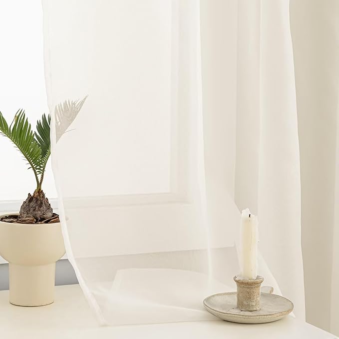 Sheer Curtains 45 Inches Long 2 Panels, Rod Pocket Short Curtain for Kitchen, Bedroom, Cafe Window(Ivory 38" W x 45" L)