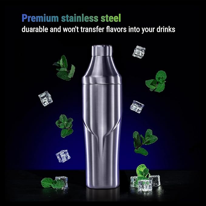 Lexenic Cocktail Shaker with Measurement Lid - Vacuum Insulated (Grey Butterfly)