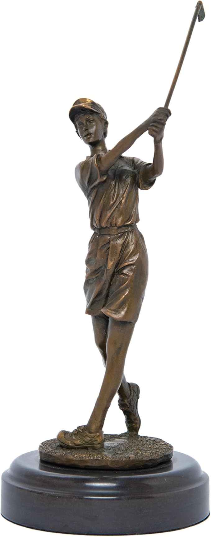 9.8" Bronze Golfer Girl Statue, Golf Figurines Bronze Statues and Sculptures Handmade Art Collectible for Home Office Decor