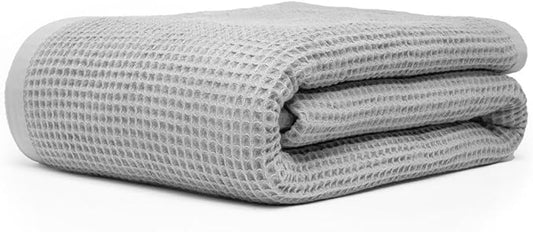 GOTS Certified Organic Cotton Waffle Weave Blanket, King Bed Size,108"X90" Cozy Throw Blanket for Couch, Modern Home Decor, Throw Blankets,Waffle Blanket, Soft Bed Blankets -Scottish Grey