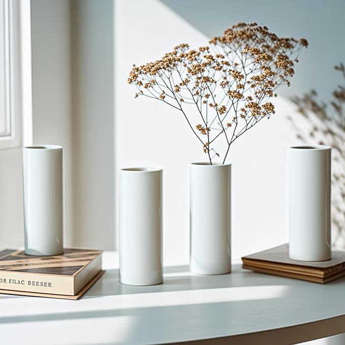 5.51'' Small Modern White Ceramic Vase Set of 10 for Living Room Bedroom Minimalist Fresh Flower Vases for Bouquet Fake Plant Home Decor Office Fireplace Centerpieces Nordic Style 10 Pack